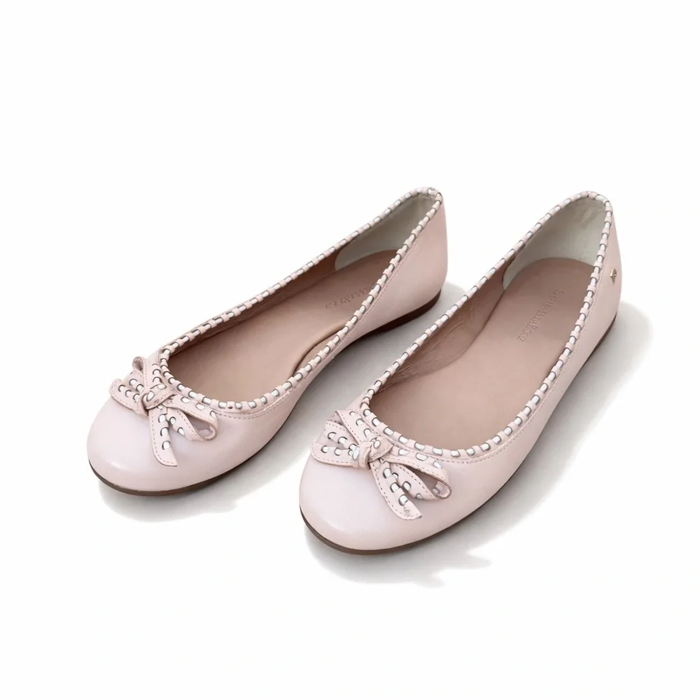 NWOT Raphaella Booz Blush Pink Leather Ballet Flats Bow Stud Trim BR 37/US 8 - Picture 3 of 10